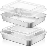LIANYU Stainless Steel Baking Pan with Lid, 12⅓ x 9&frac34; Inch Rectangle Pan | Sheet Cake Pan, Lasagna Brownie Bakeware Set with Cover, Non-Toxic &amp; Dishwasher Safe, (2 Pans + 2 Lids)