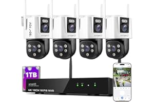 xmartO [Dual-Image Wide FOV] 16CH Security Camera System Wireless, 4-Set 2-in-1 Cameras, 4K Long Range WiFi 6 Surveillance NVR, Pan Tilt Zoom 4MP QHD Home CCTV Camera Set w. 1TB HDD, 0 Monthly Fee