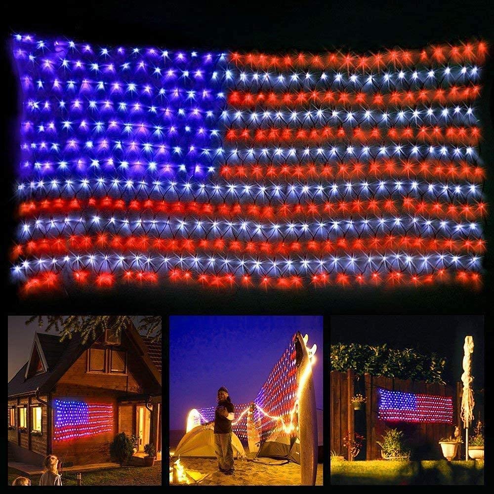 HYH American Flag LED Lights, 420 LEDs Net Light Up Flag Outdoor Waterproof