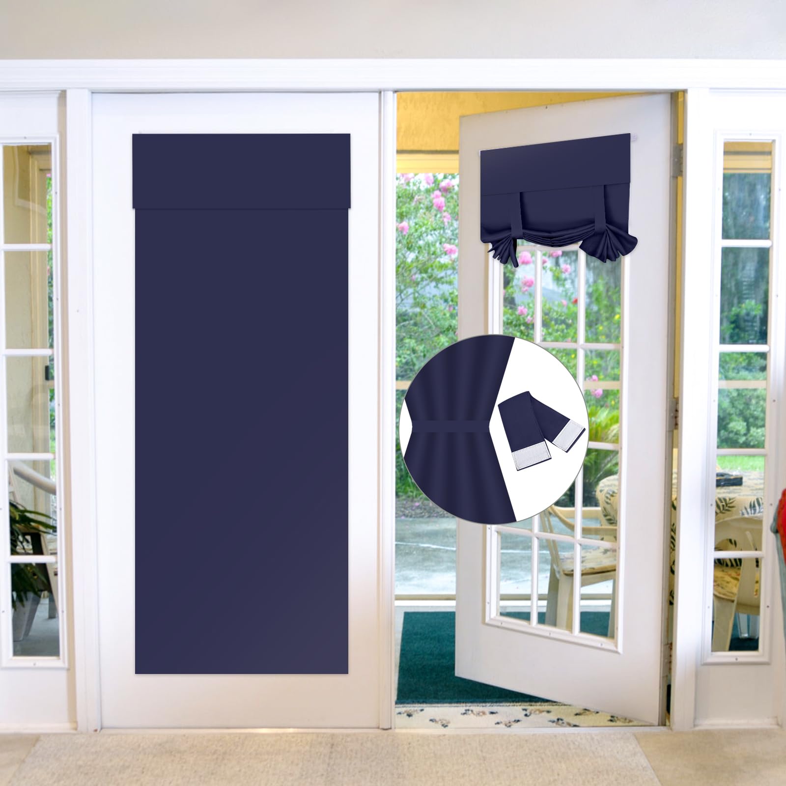 Maritown Blackout Door Curtains,French Door Blinds Stick On for Privacy and Light Control,Thermal Blackout Front Door Curtain Tie up Shade,No Drilling Easy Install(1 Panel)