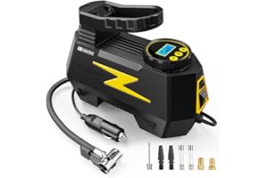 FADAKWALT Tire Inflator Portable Air Compressor, DC 12V Tire Air Pump with LED and 150PSI Digital Pressure Gauge, Portable Tire Inflator for Car Tires, Motorcycles, Bike, Ball (Yellow)