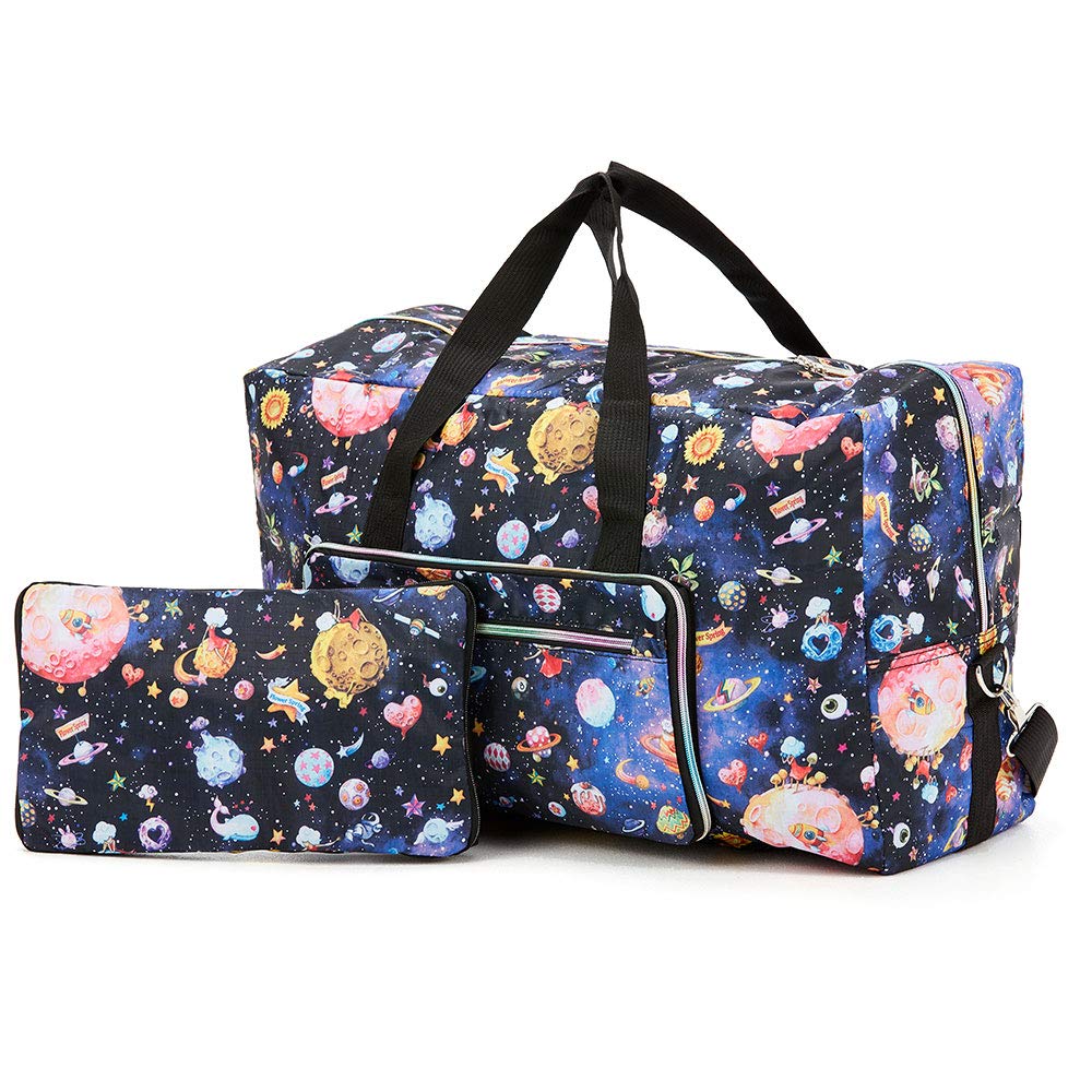 Arxus Large Foldable Duffel Tote Carry on Weekend Overnight Travel Bag Over Luggage with Shoulder Strap (Universe)