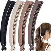 Mxxipp 4pcs French Banana Clips, Non-Slip Classic Large Hairstyle Claws, Fish Shaped Double Combs Hair Holder for Women Curly Straight Long Thick Thin Hair- Black & Beige & Dark Coffee & Light Coffee