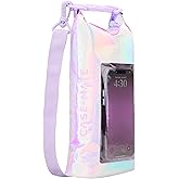 Case-Mate Soap Bubble Mini IP68 Waterproof Bucket Bag - Roll Top Dry Bag 2L Cap with Waterproof Pouch for Swimming Kayaking Boating Travel and More - for Phones Up to 7" - Iridescent