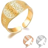 MRENITE Personalized 10K 14K 18K Gold Christian Rings for Men Round Pinky Signet Ring Custom Size Engraved Name Religious Exorcism Ring Gift for Father Son