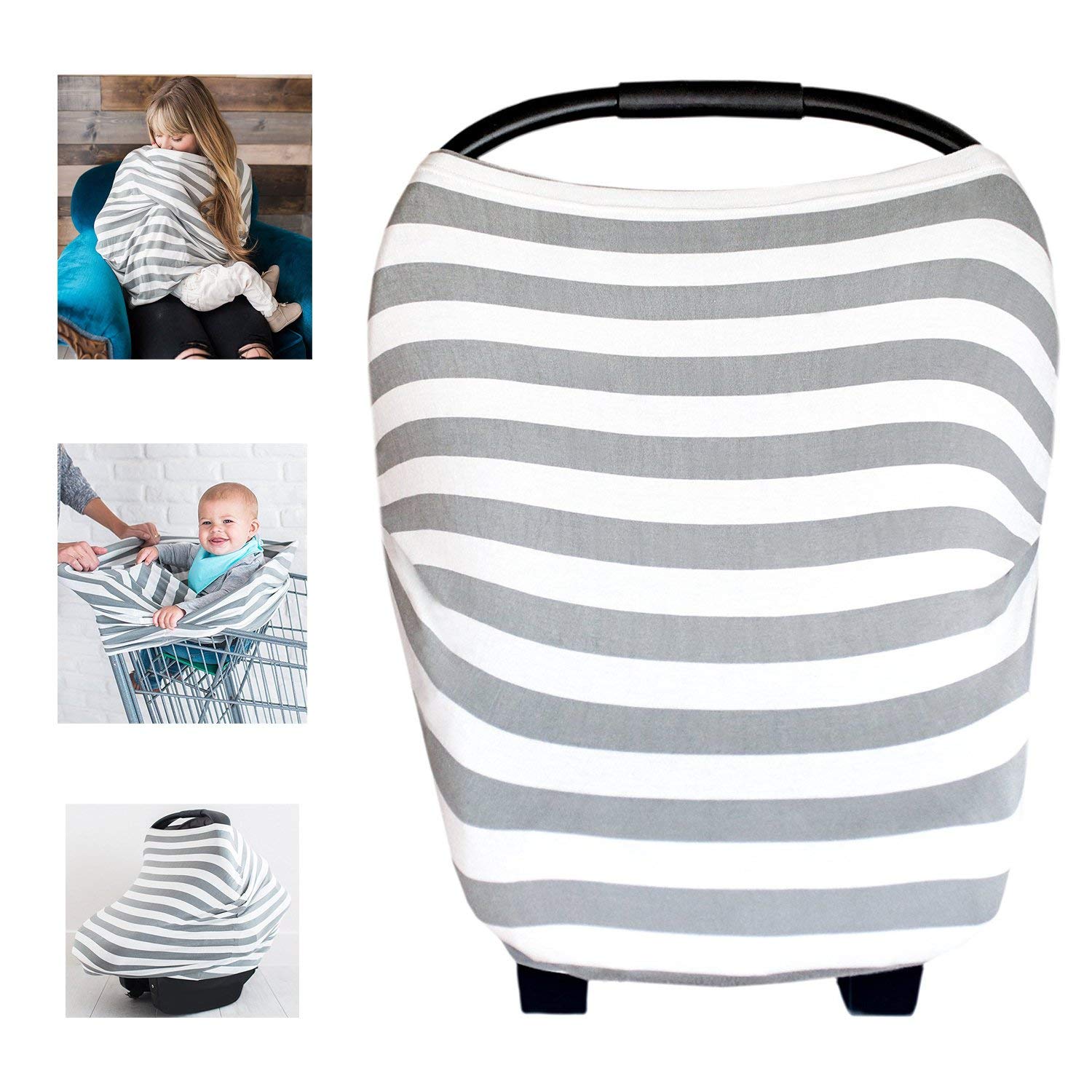 Multi-Use Organic Cotton Lycra Nursing Breastfeeding Cover Baby Car Set Cover Canopy Shopping Cart Cover Swaddle Blanket for Infants Newborns Toddlers Shower Gift