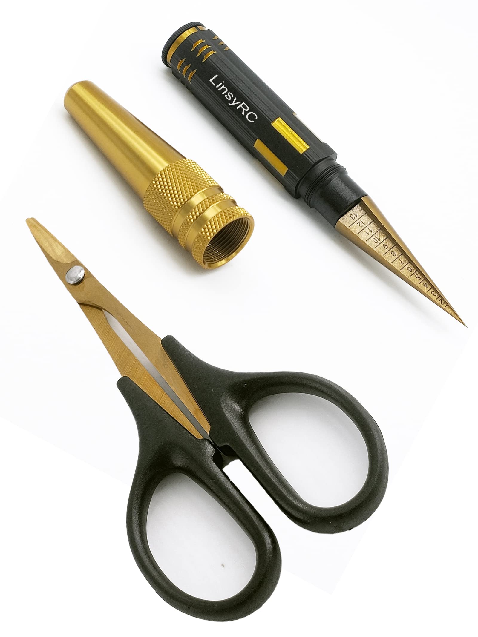 LINSYRC RC Car Body Reamer Repair Tool 0-14mm Hole Puncher with Sleeve and Curved Scissors Set for RC Car Body Shell Hobby Tools