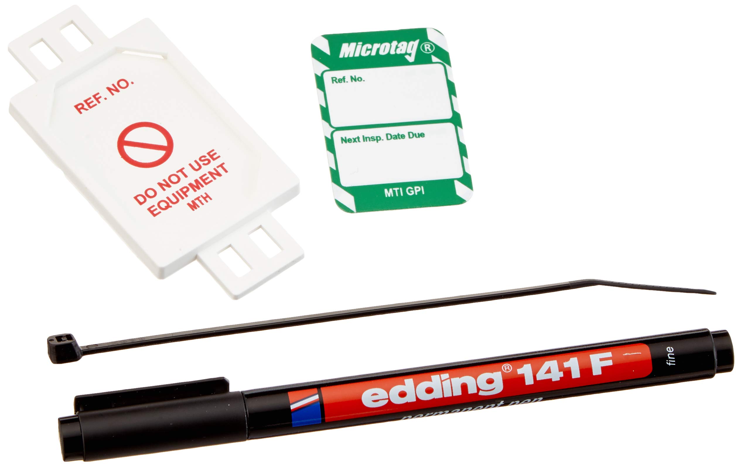 Scafftag by Brady Microtag Kit – Compact Equipment Inspection Tags "Next Inspection Date Due", Includes 20 Holders, 20 Double-Sided Inserts, and Pen for Workplace Safety Compliance – White on Green