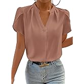 Astylish Women's Dressy Notched V Neck Tops Business Work Cap Sleeve Chiffon Blouse Shirts