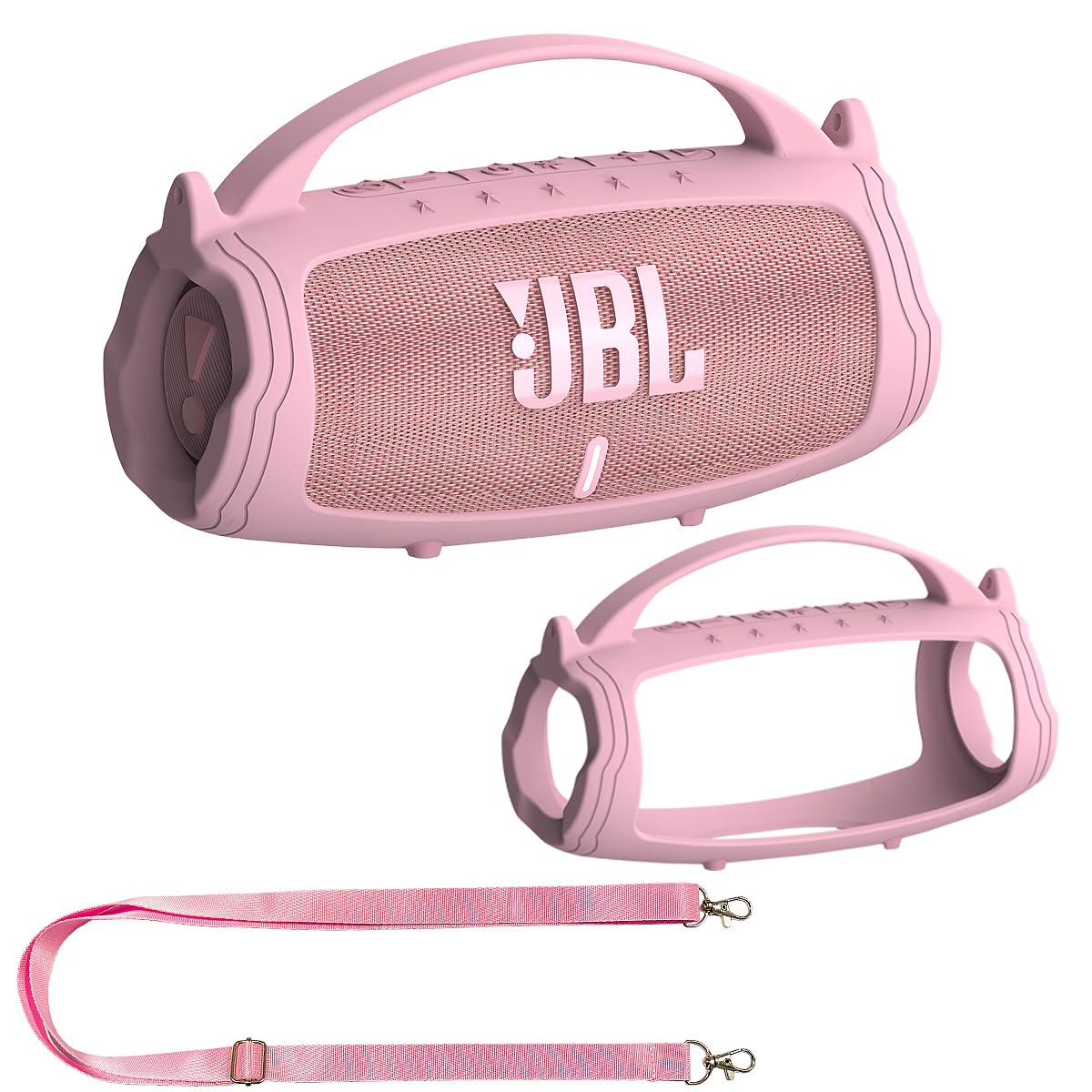 Photo 1 of Silicone Cover Case for JBL Charge 5 Portable Bluetooth Speaker, Protective Skin Holder for JBL Charge 5 Speaker Accessories (Pink Case, NOT Fit Wi-Fi Version)