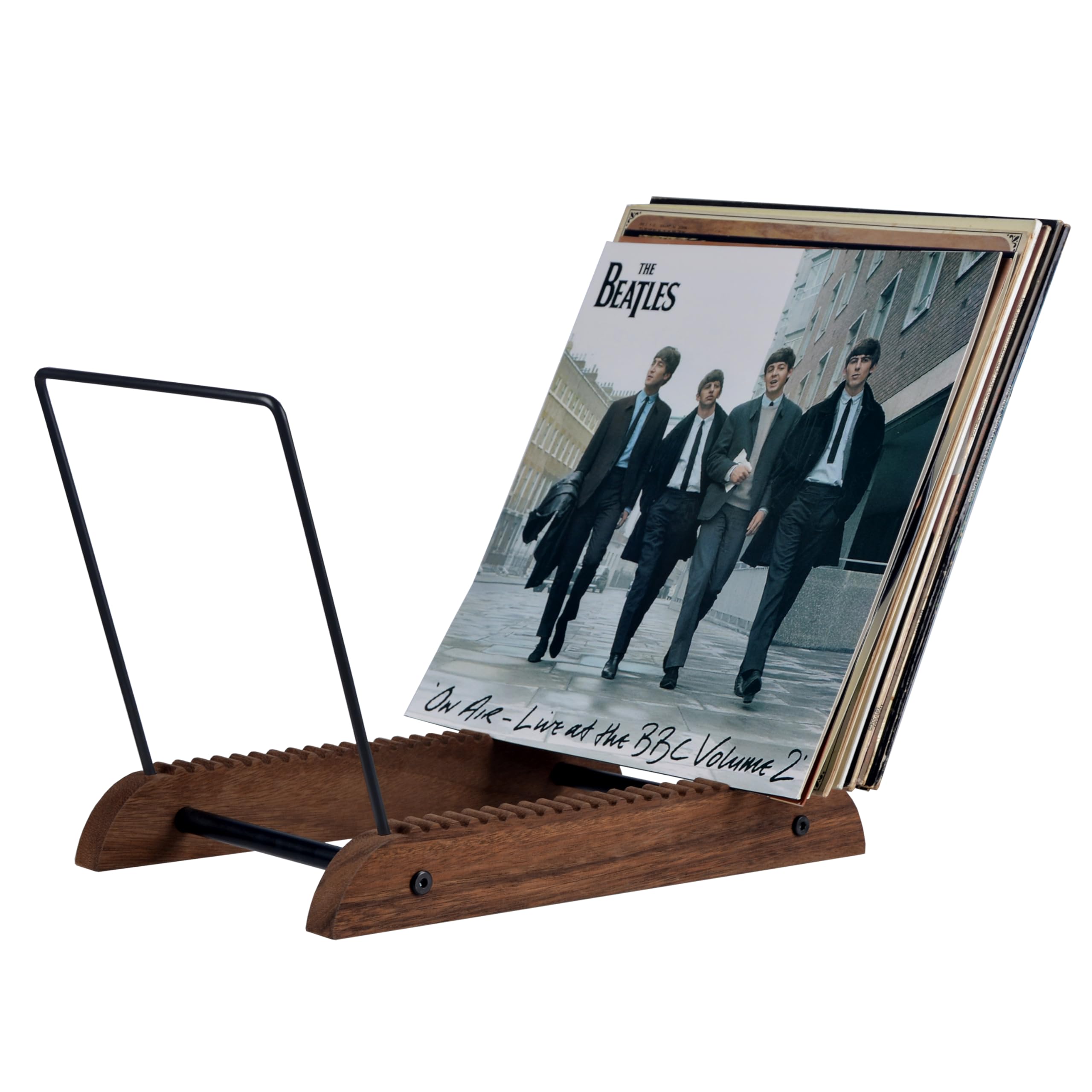 Photo 1 of Extra-Large Vinyl Record Storage Holder Modern Album Display Solid Wood Stand with Black Metal Rack Home Decor Organizer for Vinyl Record, Holds up to 75 Albums, 14.2''L x 8.1''W x 10.7''H