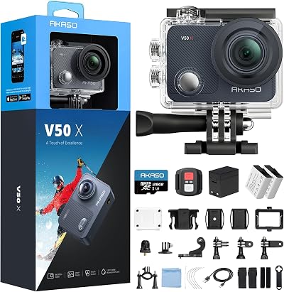 AKASO V50 X Action Camera 4K 30fps 128GB MicroSD Waterproof 40M Kit