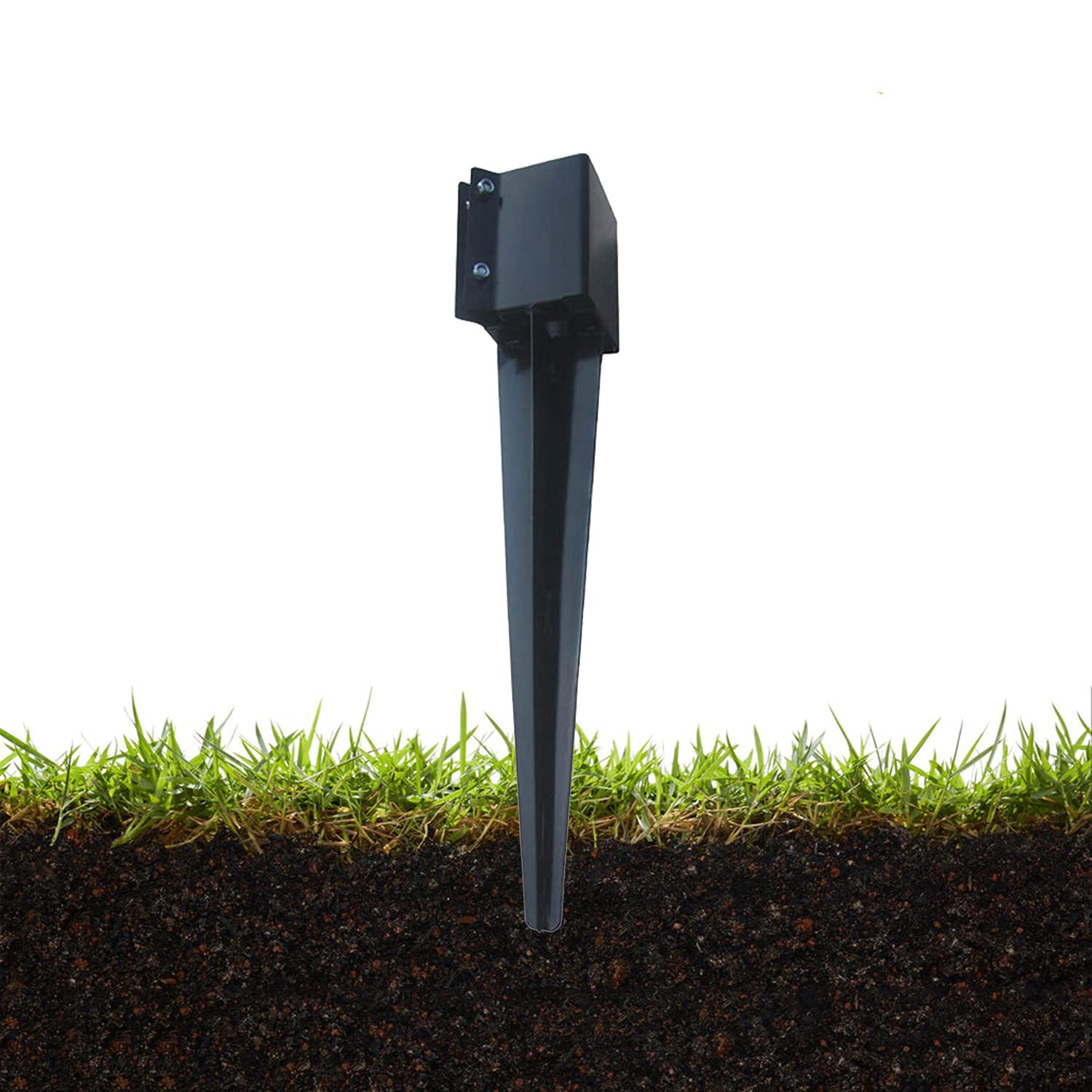 Photo 1 of 1Pack 24'' Fence Post Anchor Ground Spike Metal Black Powder Coated 24 x 4 x 4 Inches Outer Diameter (Inner Diameter 3.5 x3.5 Inches)