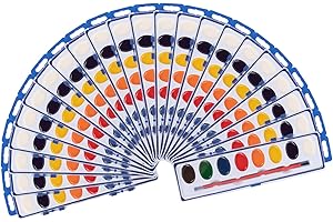 Neliblu Watercolor Paint Set for Kids - Pack of 24 Water Coloring Set with 8 Washable Colors & Paintbrush - Arts & Craft Supply for Parties, Schools, and Art Lessons - Spark Creativity in Children