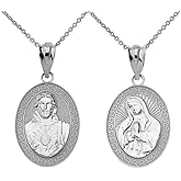 Claddagh Gold .925 Sterling Silver Sacred Heart Of Jesus, Immaculate Heart of Mary Medal Reversible Pendant Necklace