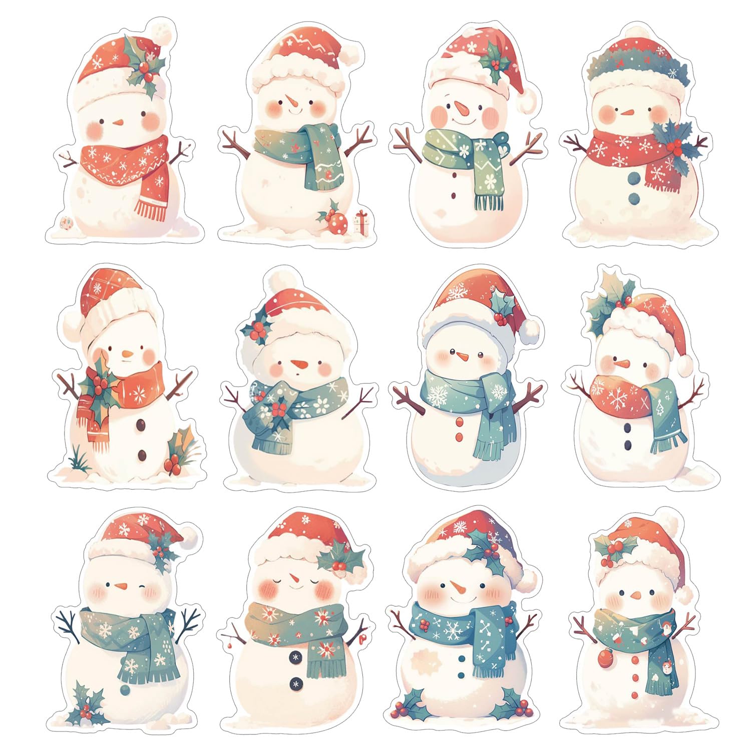 12pcs Snowman Refrigerator Magnets, Christmas Magnets for Fridge Cute Snowman Magnetic Decorations Decorative Holiday Magnets Winter Fridge Sticker for Xmas Party Decor