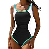 popvil Women's One Piece Swimsuits Tummy Control -Slimming Bathing Suit Neon 1 Piece Beach Outfit Sexy Sport Swim Suits
