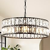 ZorpOrigin Crystal Chandelier, 16 Inch Round Black Semi-Flush Mount Ceiling Light, Modern Ceiling Light for Dining Room, Kitc