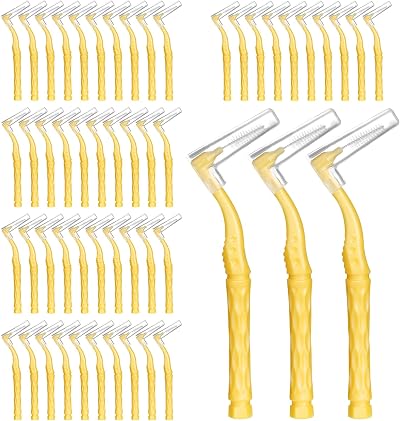 RAYITO 50pcs Interdental Brushes 1-1.2mm Yellow Non-Slip Handle Angled Head