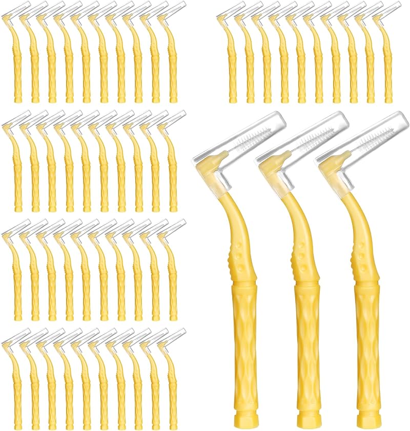 RAYITO 50pcs Interdental Brushes 1-1.2mm Yellow Non-Slip Handle Angled Head