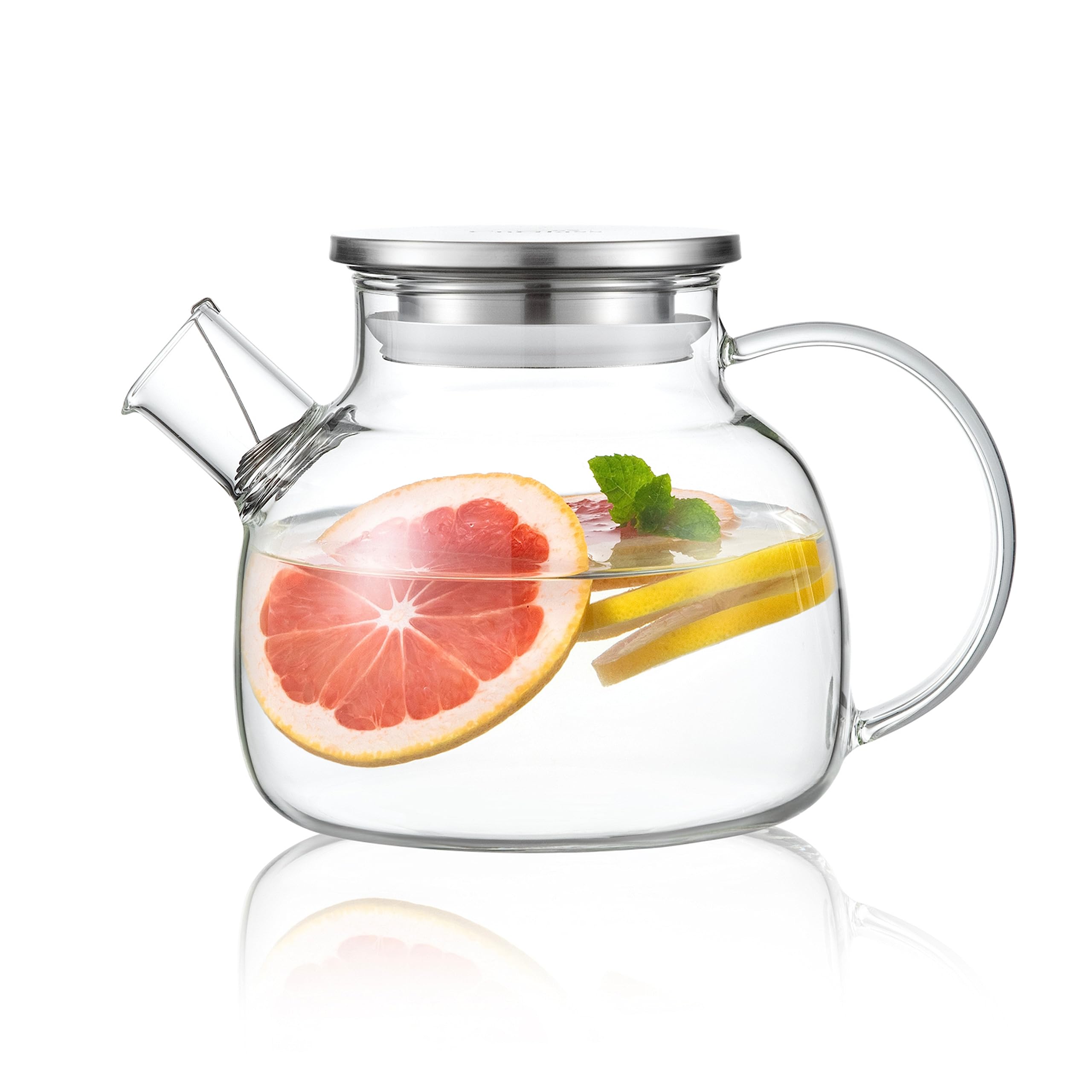 CnGlass Glass Teapot 900ml/30.4oz Stovetop Safe with Stainless Steel Lid,Clear Teapot with Removable Infuser,Borosilicate Tea Pot for Loose Leaf and Blooming Tea