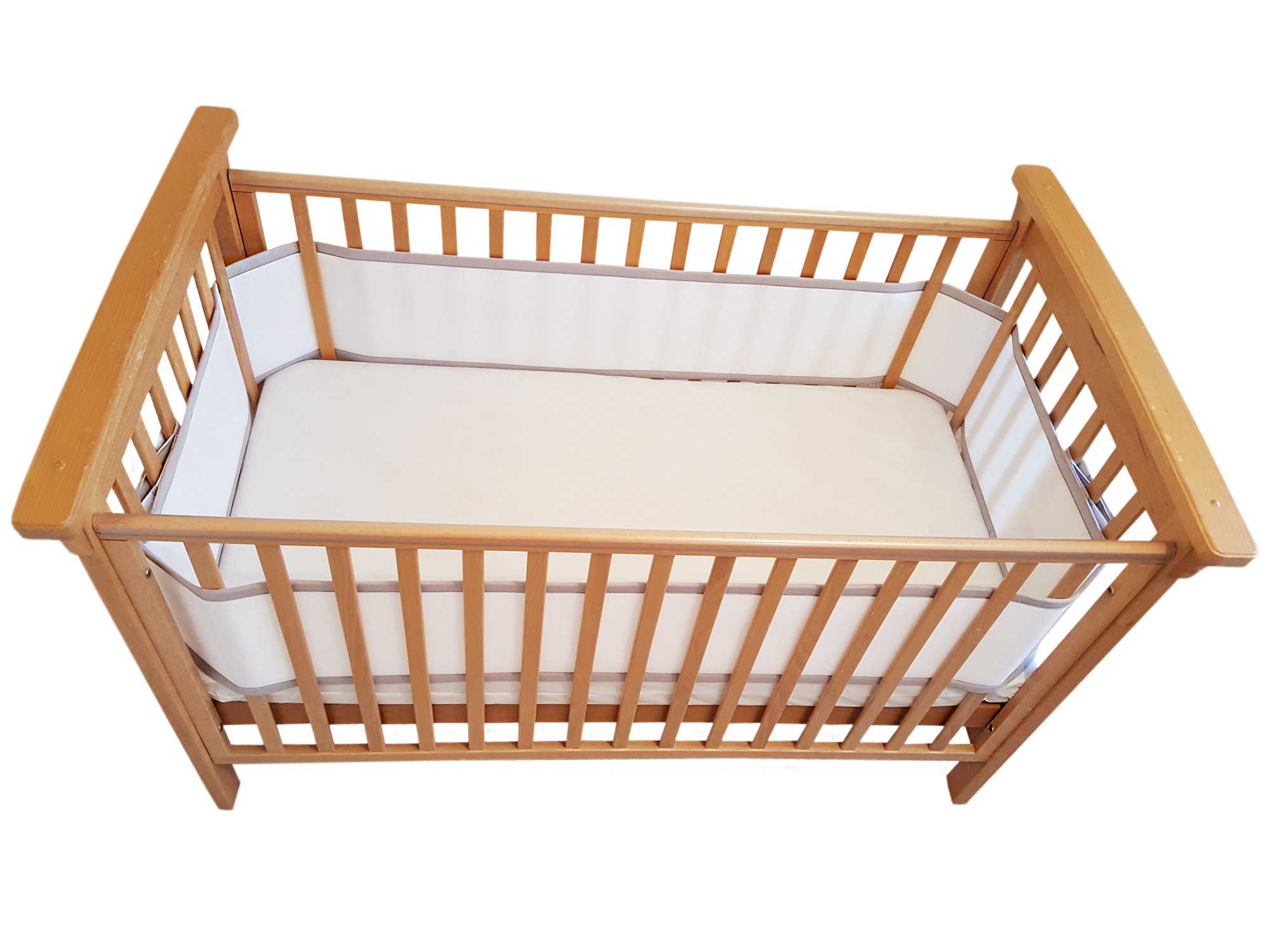 AiRoya® Premium 4-Sided Breathable Cot Bumper, Double Layers for Extra-Padding, Free from Entanglement Risk Design, BS 1877 Safety Compliance, Airflow Safe 3D Mesh Crib Liner (Grey)