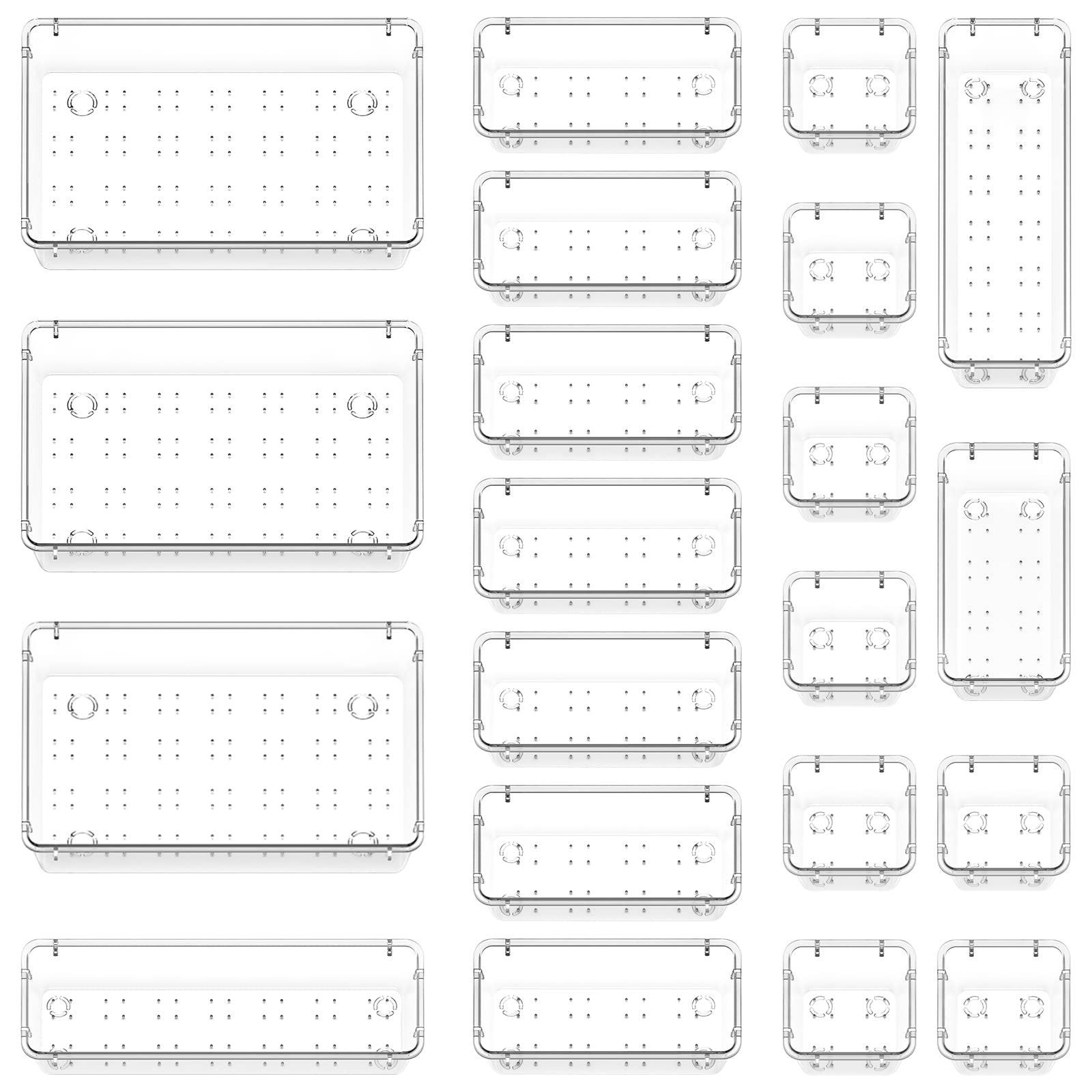 Lifewit 21 Pcs Makeup Drawer Organiser, Plastic Storage Boxes, Dividers for Desk, Vanity, Dressing Table, Cupboard, Office Bedroom Accessories, Kitchen Storage& Organisation, Room Decor