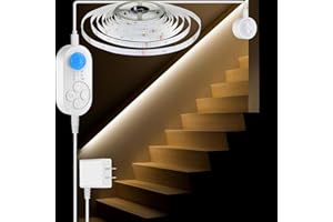 Dual Motion Sensor Light Indoor - Plug-in Motion Activated Step Stair LED Strip with Double Sensors, Dimmer and Timer for Sta