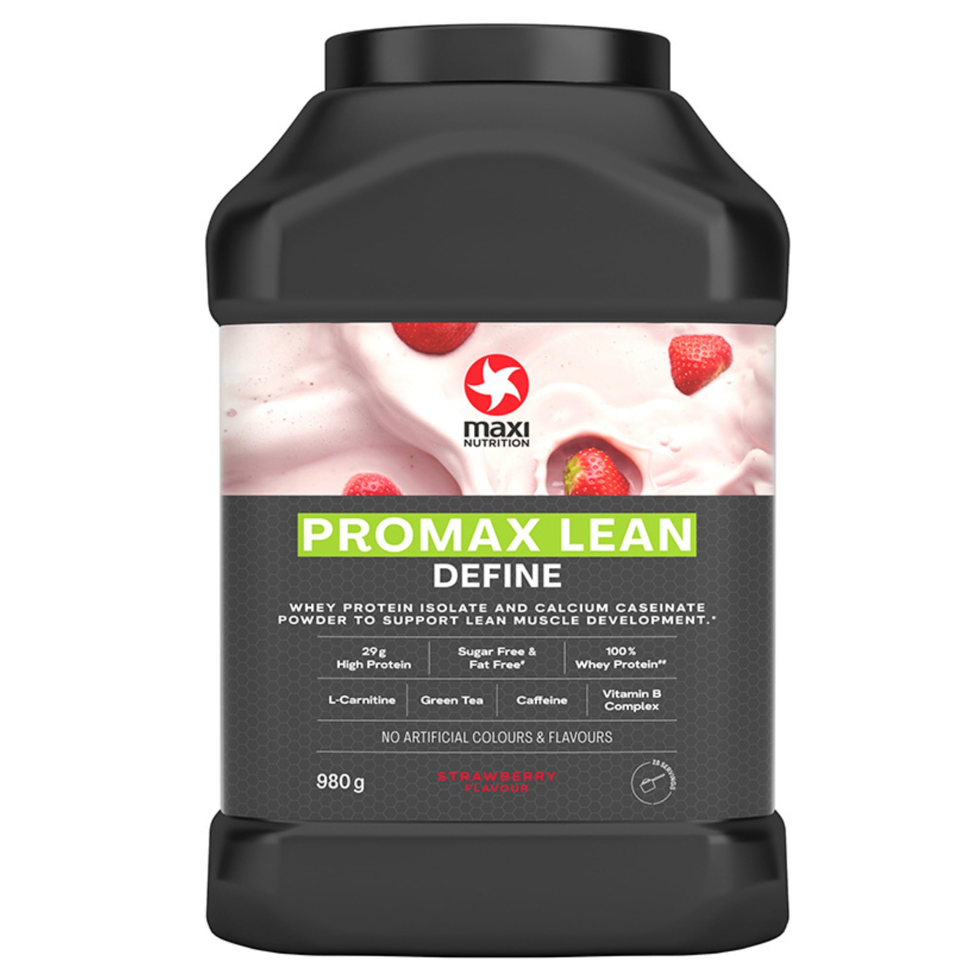 MaxiNutrition - Promax Lean, Strawberry - Whey Protein Powder Isolate Blend for Lean Muscle Development, Sugar and Fat Free, 29g Protein, 128 kcal per Serving, 980g. NO Artificial Colours OR Flavours