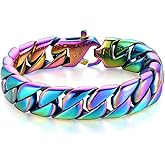 BIYONGDE Stainless Steel Rainbow Curb Chain Cuban Chain Link Chain Bangle Bracelet for Men, Hip Hop Stylish