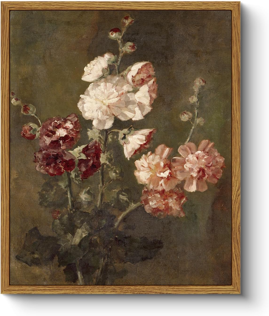 Wall Décor - ARPEOTCY Floral Framed Wall Art, Hollyhocks Bathroom Art Decor Aesthetic, 9x11 Inch Canvas Art, Farmhouse Vintage Wall Decor for Bedroom Living Room, Office Still Life Paintings Gifts
