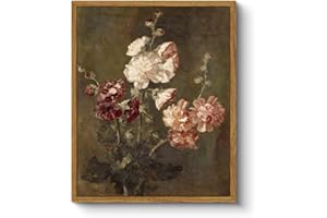 ARPEOTCY Floral Framed Wall Art, Hollyhocks Bathroom Art Decor Aesthetic, 9x11 Inch Canvas Art, Vintage Farmhouse Wall Decor for Bedroom Living Room, Still Life Paintings