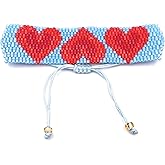 Trendy Glass Seed Beads Red and Blue Bangle Handmade Bracelet