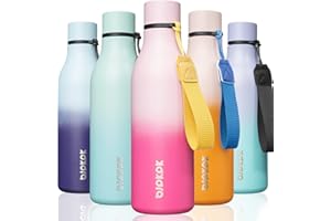 BJPKPK Insulated Water Bottles, 18 oz Stainless Steel Metal Water Bottle with Strap, BPA Free Leak Proof Thermos, Mugs, Flasks, Reusable Water Bottle for Sports & Travel, Cherry