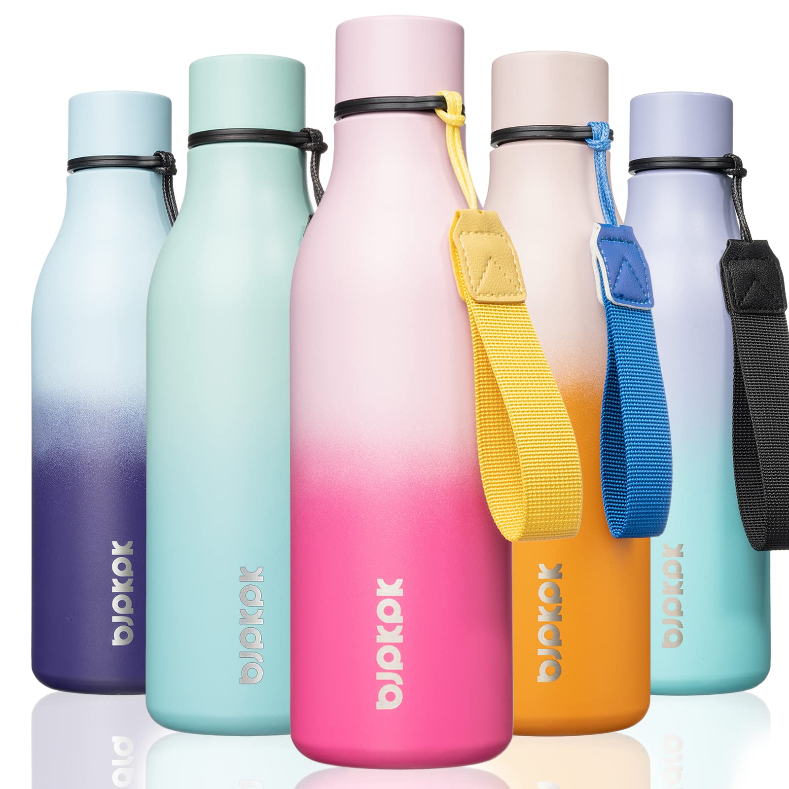 Photo 1 of BJPKPK Insulated Water Bottles, 18 oz Stainless Steel Metal Water Bottle with Strap, BPA Free Leak Proof Thermo, Mugs, Flasks, Reusable Water Bottle for Sports & Travel, Cherry
