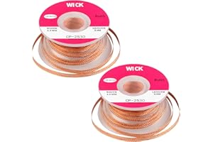 Rindion Solder Wick, Desoldering Wick With Flux 0.1Inch Width x 10 Ft Length, No-Clean Soldering Wick Braid for Easy to Remove Solder and Disassemble Electronics(2 Pack)