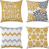 Mimkus Yellow Farmhouse Pillow Covers 18 x 18 inch Set of 4 Spring Summer Pillow Covers Decorative Outdoor Geometric Cushion Covers for Patio Garden