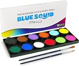 Blue Squid PRO Face Painting Kit 12 Colour Palette with 2 Brushes