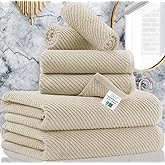 VOOVA & MOVAS Bath Towel Sets - 100% Cotton | Quick Dry | Light Weight | Thick | Soft, Beige Towels Set of 6, 2 Large Bath 30" x 56", 2 Hand 18" x 28", 2 Washcloths 13" x 13", Tan Towel Gift Set