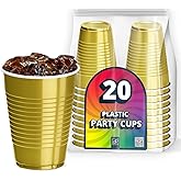 DecorRack 20 Party Cups 12 oz Disposable Plastic Cups for Birthday Party Bachelorette Camping Indoor Outdoor Events Beverage Drinking Cups (Gold, 20)