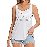 ANYFITTING V Neck Tank Top with Built in Bras Wide Strap Loose Fitting Flowy Summer Sleeveless Shirt