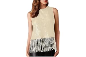 Sparkly Fringe Tops for Women Sleeveless Crewneck Tassel Sequin Tank Top Glitter Cropped Club Party Shirts for Ladies