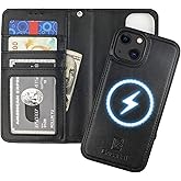 Bocasal for iPhone 13 Wallet Case Compatible with MagSafe Wireless Charging, RFID Blocking Magnetic Leather Case with Card Slots Holder Kickstand Detachable Wrist Strap 6.1 Inch (Black)
