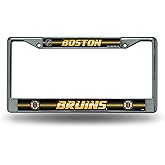 Rico Industries NHL Bling Chrome License Plate Frame with Glitter Accent, Boston Bruins, 6 x 12.25-inches
