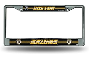 Rico Industries NHL Bling Chrome License Plate Frame with Glitter Accent, Boston Bruins, 6 x 12.25-inches