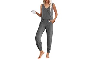 Ekouaer Womens Pajama Sets Sleeveless Tank Lounge Set Ribbed Knit Pj Loungewear Soft Sleepwear S-XXL