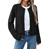 Saodimallsu Womens Button Up Cardigans Crew Neck Fall Trendy Long Sleeve Textured Knit Sweater Jacket with Pockets