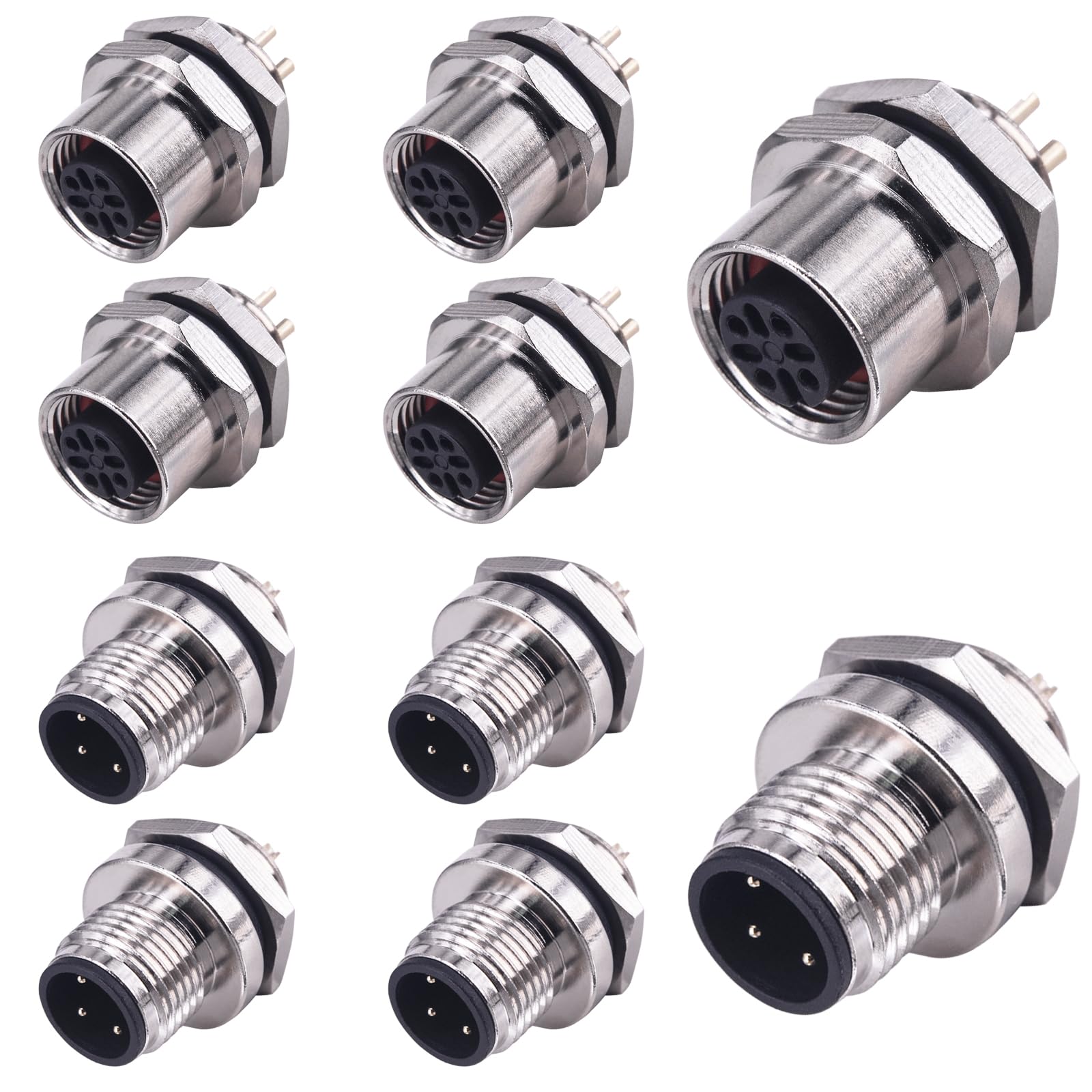 Lonlonty M12 4-Pin Aviation Connector Kit, Back Mount Threaded Coupling, A-Coded Panel Mount Socket, IP67 Waterproof, 5 Pairs Male & Female for Industrial Sensors & 4-Way PLC Wiring. — image 1