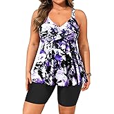 Aqua Eve Plus Size Tankini with Shorts - Two Piece Swimsuit Tummy Control Bathing Suit Flowy Swimwear 2026