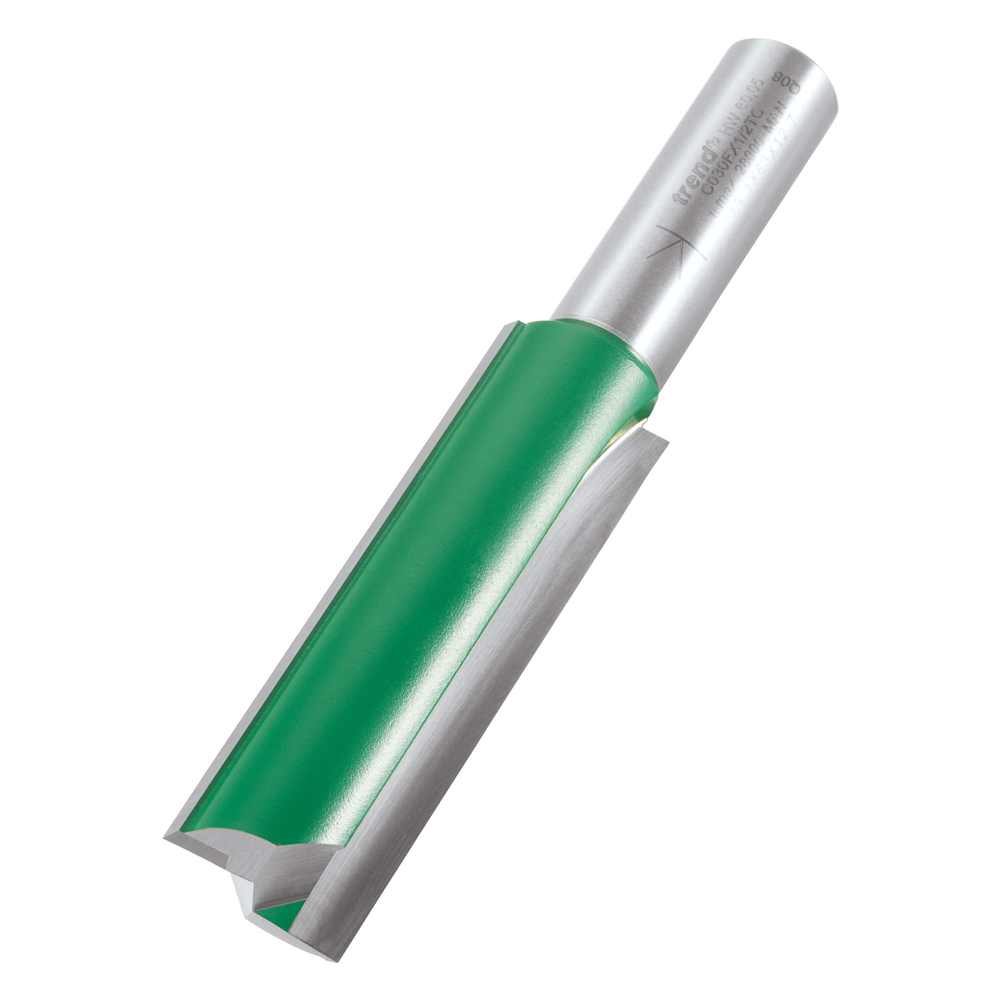 Trend CraftPro Straight Two Flute Router Cutter, 1/2 Inch Shank, 19.1mm Cut Diameter & 63mm Cut Length, Tungsten Carbide Tipped, C030FX1/2TC